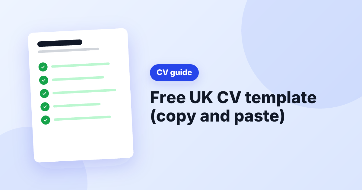 Illustration of a ticked CV beside the title Free UK CV template (copy and paste)