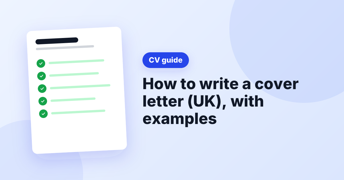 Illustration of a ticked CV beside the title How to write a cover letter (UK), with examples