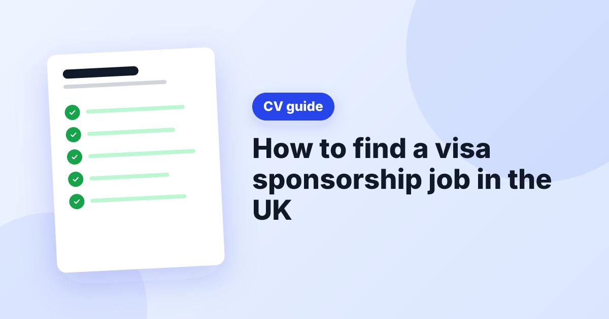 Illustration of a ticked CV beside the title How to find a visa sponsorship job in the UK